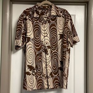 Tommy Bahama Brown and Cream Island Soft Button Up T-shirt Size Medium
